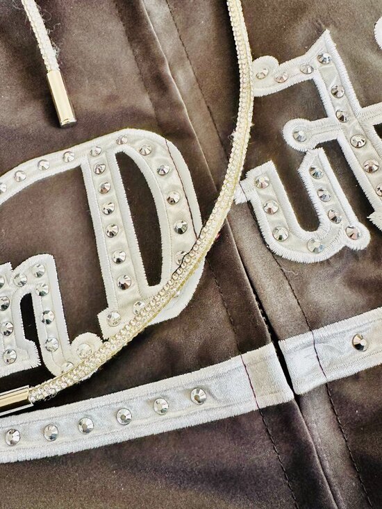 VON DUTCH RHINESTONE STUDDED FULL ZIP HOODED WINDBREAKER LIGHT JACKET BLACK XL - Picture 7 of 10